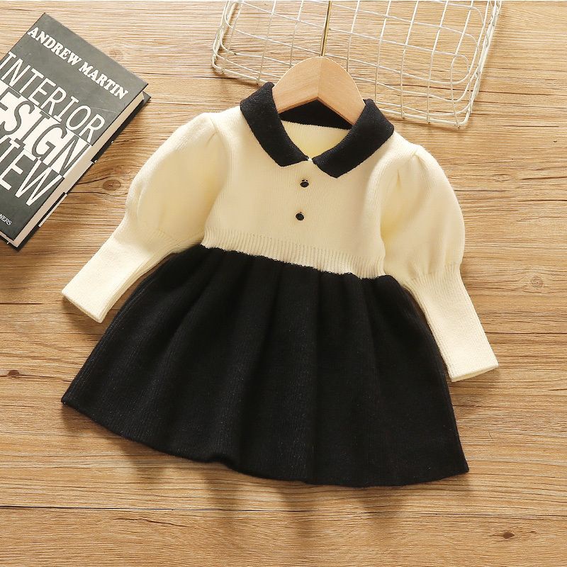 Đầm Sweater Dệt Kim Phong Cách Phương Tây Thời Trang Xuân Thu 2022 Cho Bé Gái