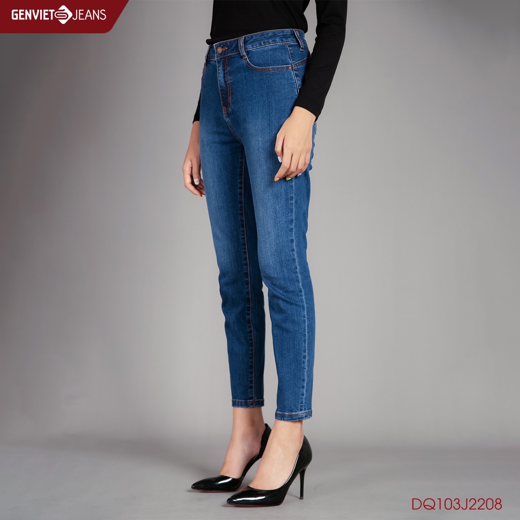 Quần Jeans Nữ Trơn Dáng Ôm Skinny Chất Bò Mềm Cao Cấp Basic DQ103J2208,, GENVIET