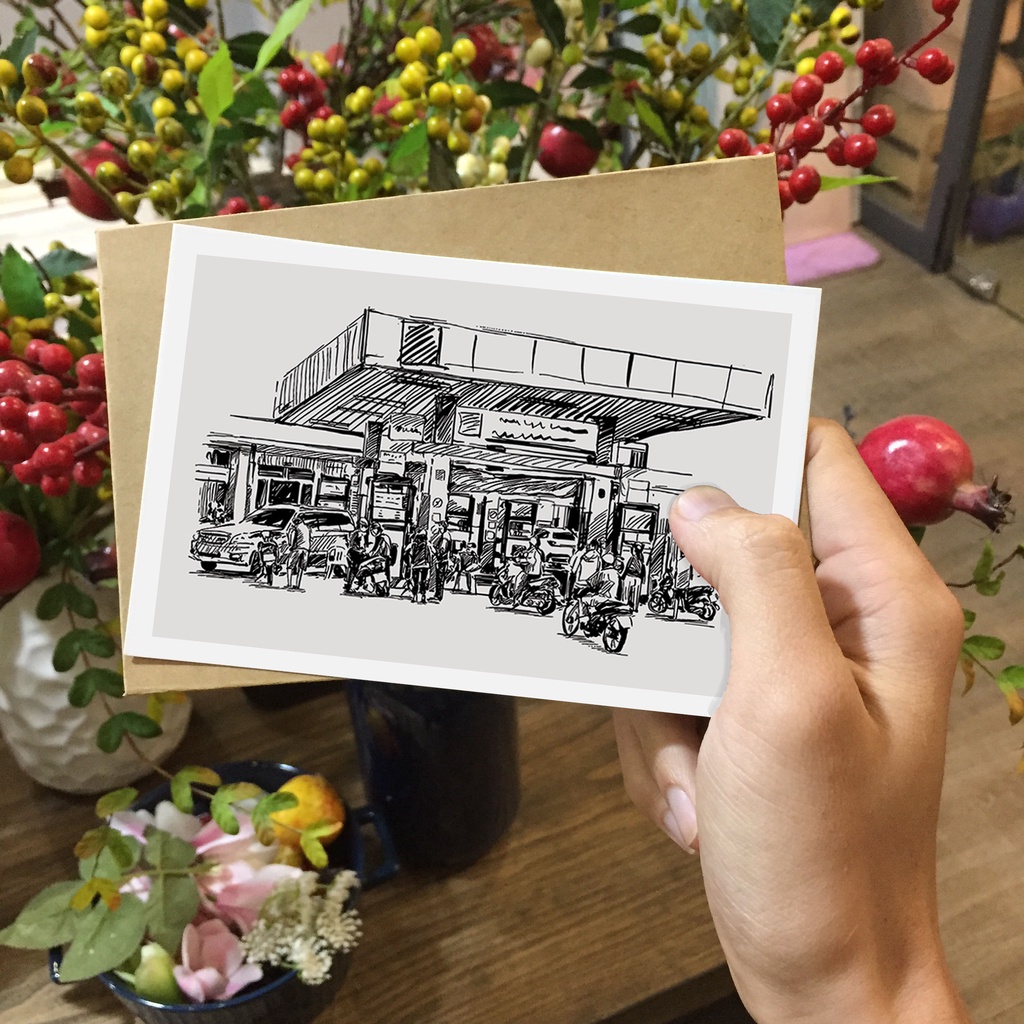 Postcard, thiệp trang trí decor chủ đề Việt Nam ký họa kích thước 10x15 P3 Tặng kèm bao thư kraft cho mỗi postcard