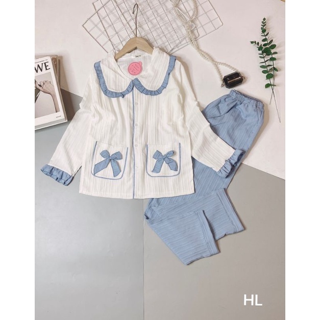 GÂN NƠ TÚI DÀI Siêu phẩm bộ pyjama bèo gân nơ túi siêu hot