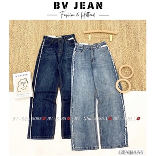 Quần jean ống xuông nữ trơn cạp lưng cao bv jean quần ống xuông ống rộng nữ xanh
