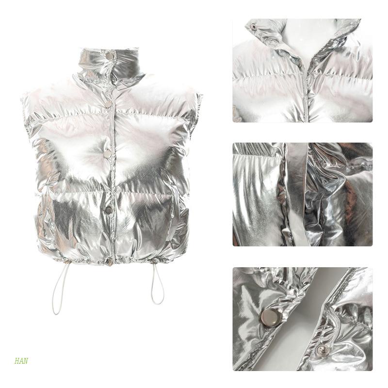 Áo Khoác Phao Không Tay Có Nón Bằng Polyester Màu Sắc Tươi Sáng Thời Trang Mùa Đông Cho Nữ