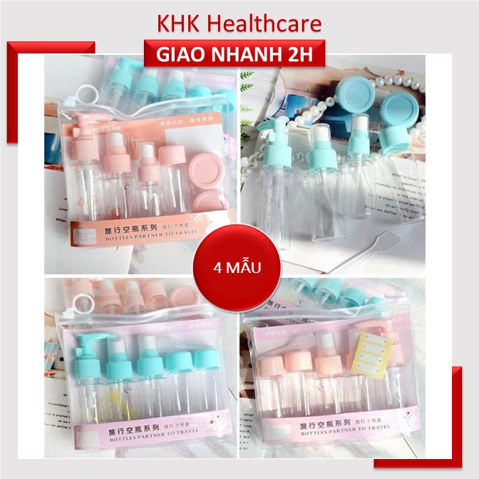 Bộ chiết mỹ phẩm du lịch 7 món/ 9 món nhỏ gọn tặng kèm túi zip nhựa