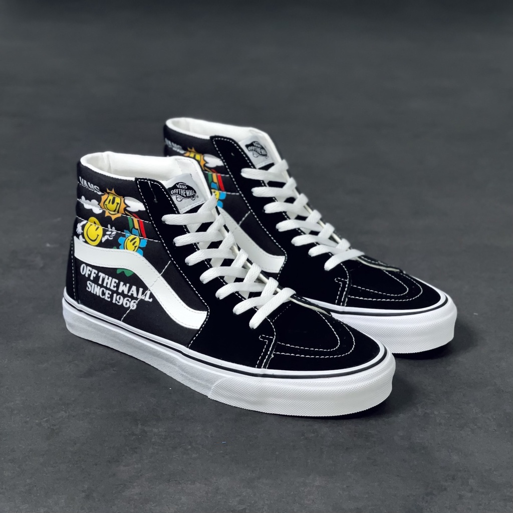 Giày Thể Thao Vans Sk8-Hi Sk8-Hi Waffle-1618 Cột Dây Chất Liệu Cao Su In Họa Tiết Mặt Cười