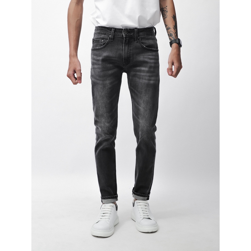 Quần jean DEFOXX màu xám wash 3D form slimfit - 221216 | LA STORE MENSWEAR