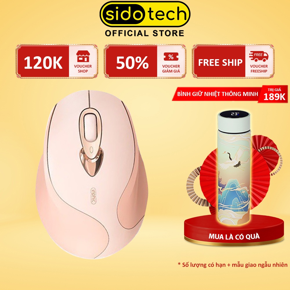 Chuột máy tính không dây SIDOTECH M8 cute màu hồng tự sạc pin dòng silent click chống ồn cho máy tính laptop masbook