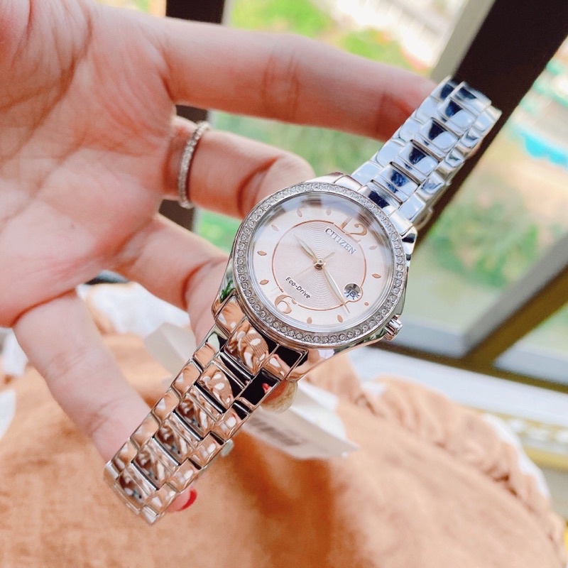 Đồng hồ nữ dây thép Citizen Silhouette Pink Diamond FE1140 86X