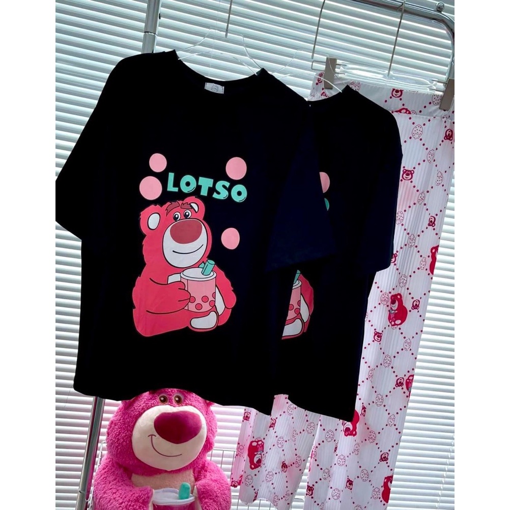 Bộ gấu cotton quần suông thụng họa tiết gấu TH266