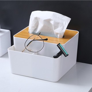 Hộp đựng khăn giấy nắp gỗ đa năng