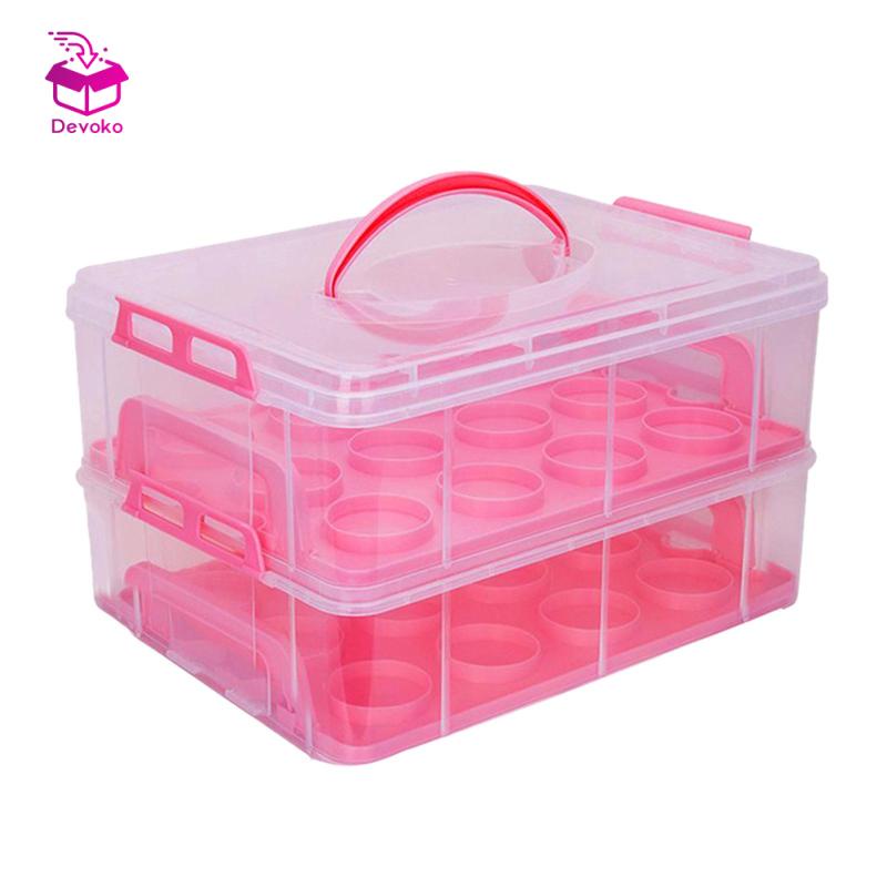 Hộp đựng bánh cupcake có nắp Di động cho bánh pho mát Đồ nướng Hộp đựng 2 tầng có tay cầm Hộp đựng bánh quy Muffin Hộp đựng vận chuyển thực phẩm Bánh ngọt Món tráng miệng Hộp đựng có thể xếp chồng lên nhau