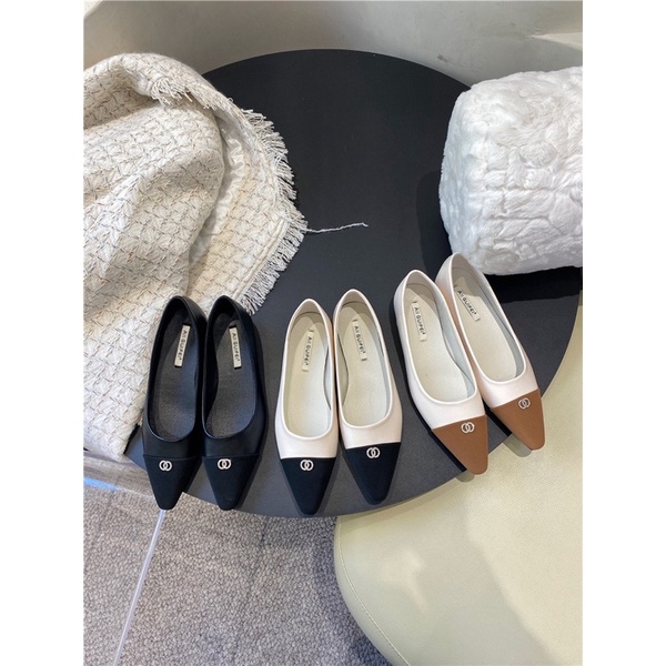 Giày búp bê phối da phối màu