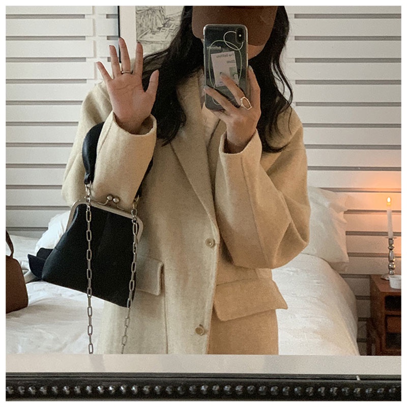 MISCHA Túi Đeo Chéo Vai Bằng Da PU Màu Trơn Thời Trang Hàn Quốc