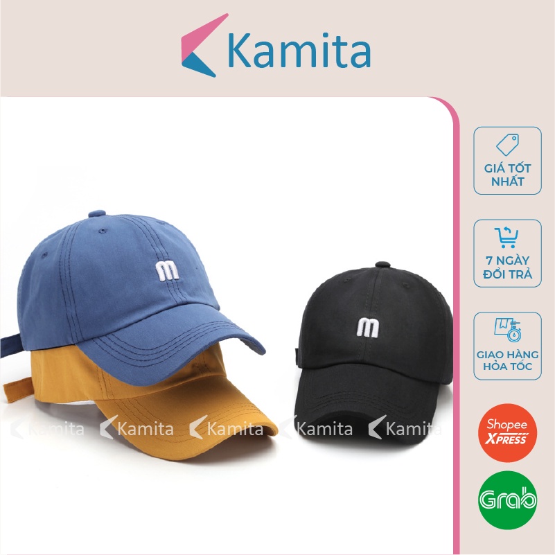 Mũ Lưỡi Trai, Nón Lưỡi Trai KAMITA Thêu Chữ M Nam Nữ Hàn Quốc, Nón Kết Trắng Đen Be Đẹp Vải Kaki Cao Cấp Chính Hãng KM01