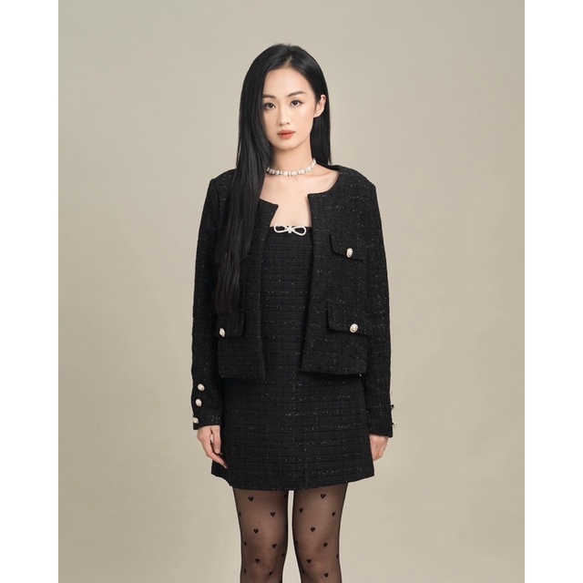 MUSE DRESS màu đen vải tweed