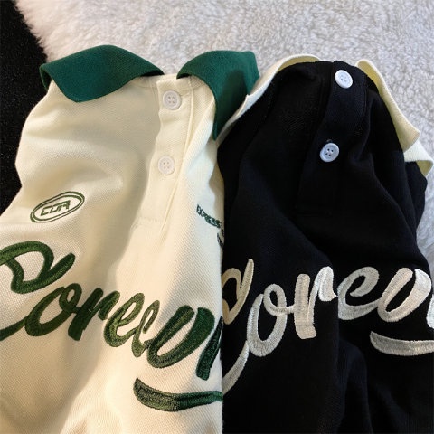 Áo Thun POLO Ngắn Tay Họa Tiết Kẻ Sọc Thêu Chữ Màu Tương Phản Phong Cách Âu Mỹ Thời Trang Mùa Hè Mới