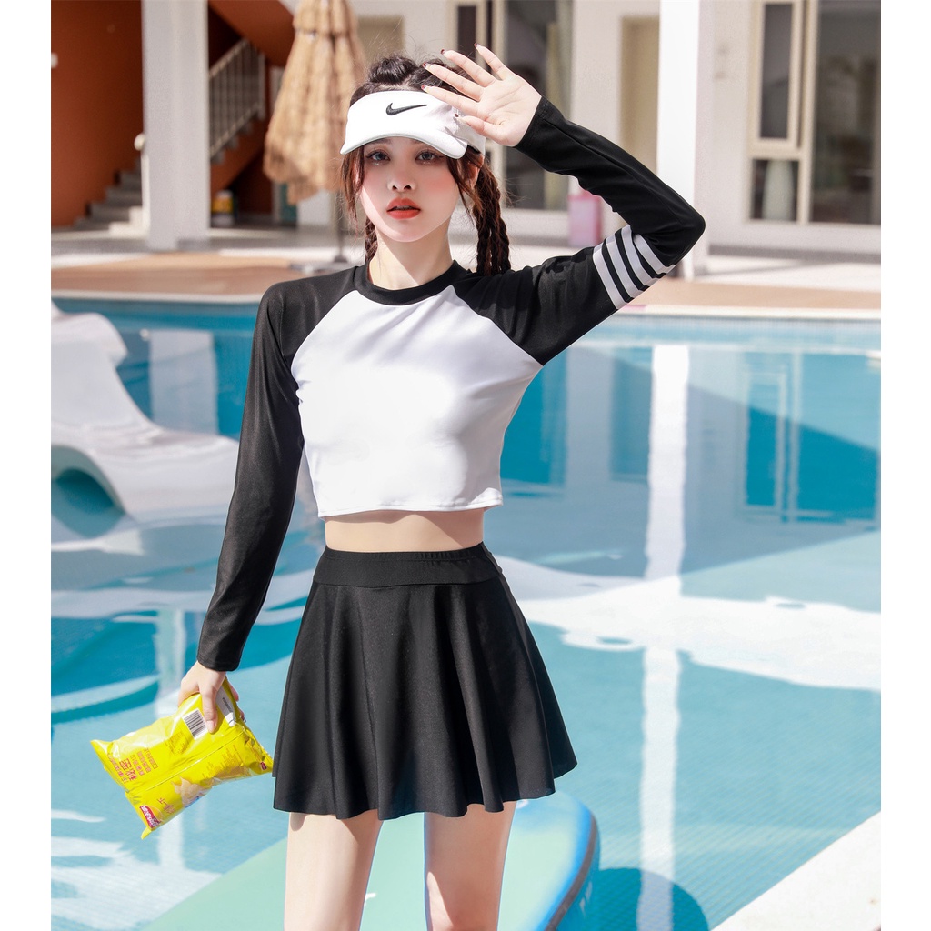 Bộ Đồ Bơi Thể Thao Dài Tay Ôm Dáng Kín Đáo Cho Nữ