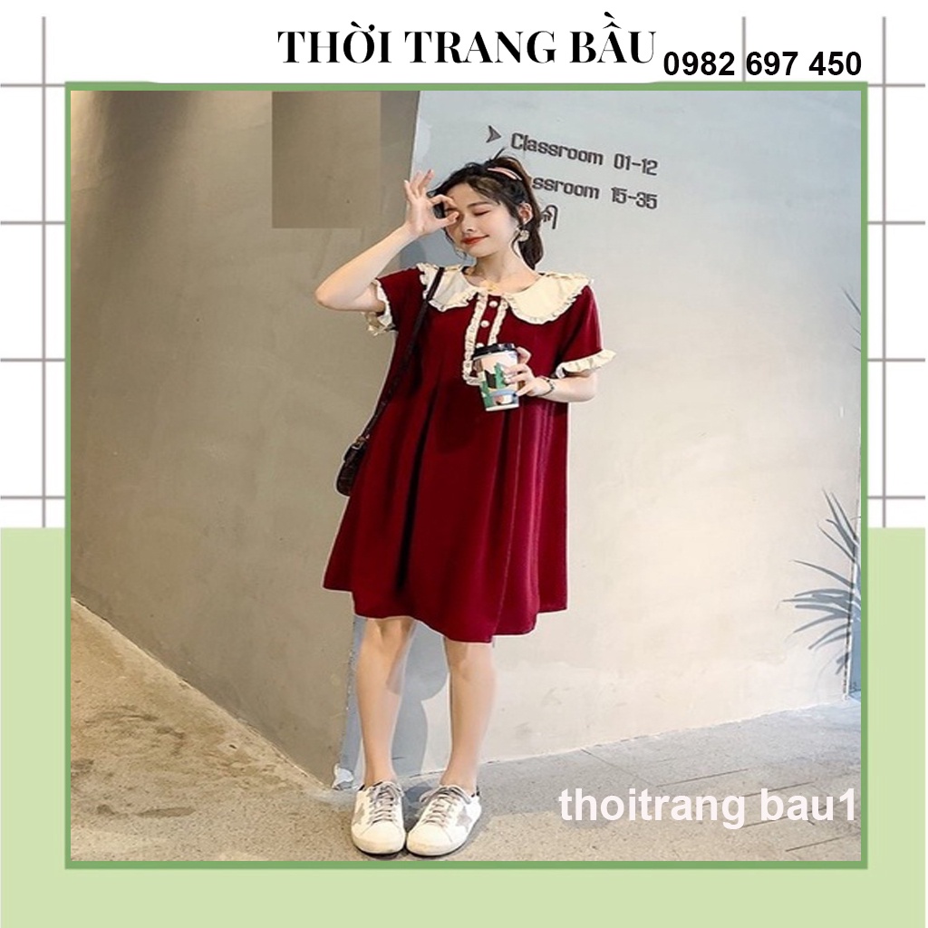 [thoitrangbau1 V152] VÁY BẦU TIỂU THƯ CỰC XINH-ĐẦM BẦU MÙA HÈ CÔNG SỞ THIẾT KẾ DÁNG SUÔNG CỔ SEN TRẮNG XINH XẮN