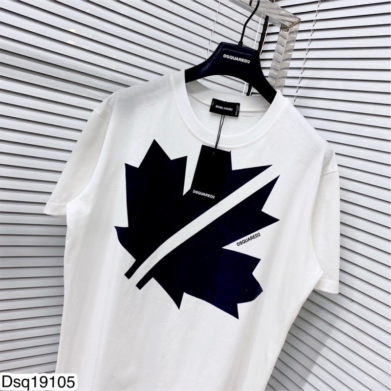 Áo Phông Nam DSQ Hình In hình lá Vải Cotton, Áo thun DSQ Đôi Nam Nữ