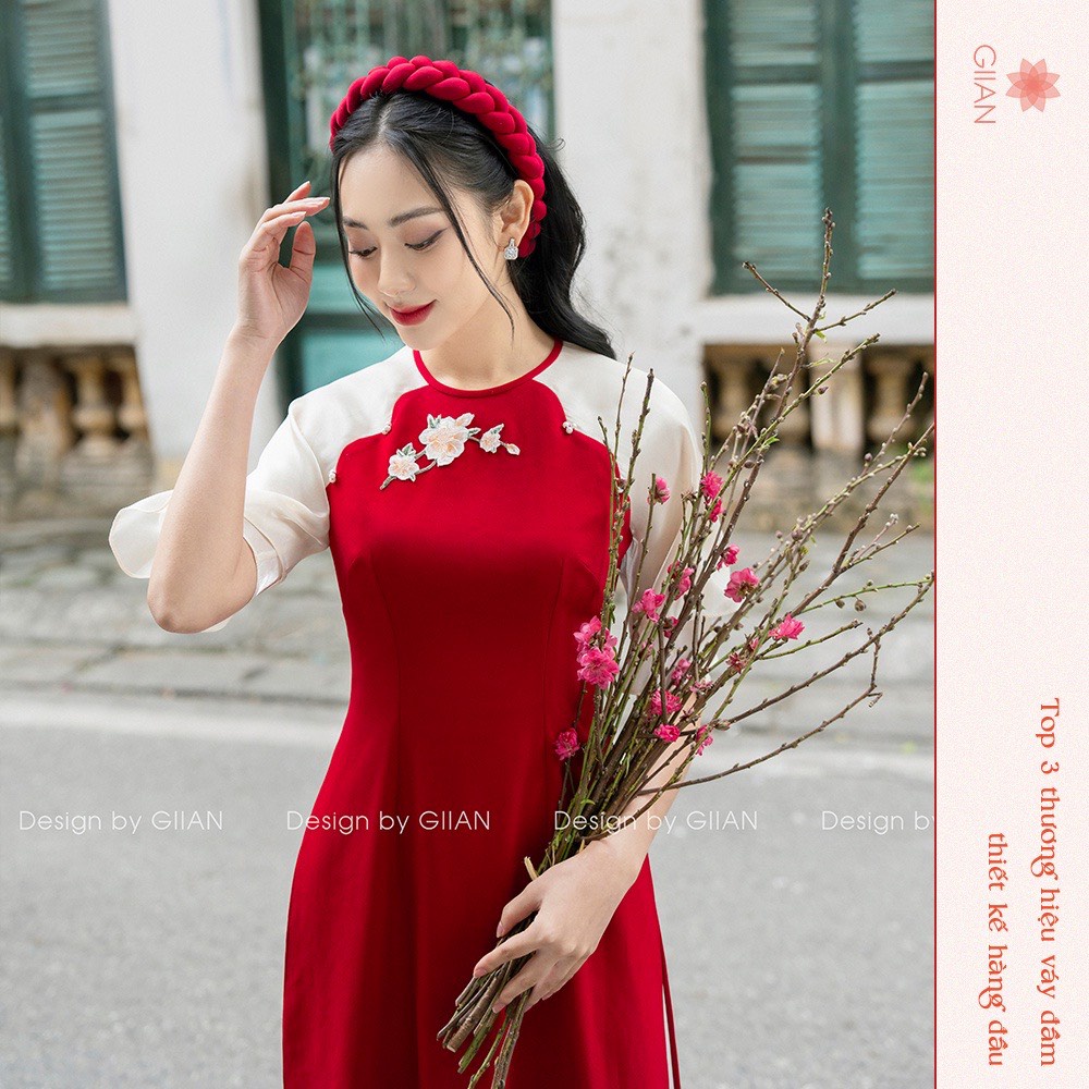 Áo Dài Cách Tân Nữ Tay Ngắn Phối Hai Tà Hiện Đại Duyên Dáng