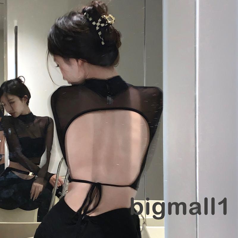 Áo Thun Lửng Tay Dài Phối Lưới Xuyên Thấu Thời Trang Dành Cho Nữ