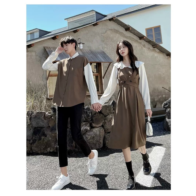 Đồ đôi nam nữ đẹp đi tiệc, đi chơi, đi biển, chụp hình cưới : bao gồm áo + váy sơ mi Hàn Quốc dáng dài