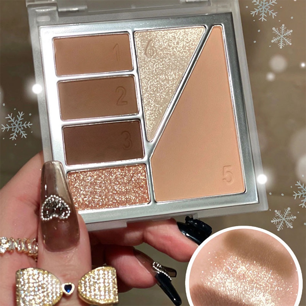 Bảng Phấn Mắt DIKALU 6 Màu Lì Và Ánh Nhũ Kết Hợp Trang Điểm Kháng Nước Và Lâu Trôi