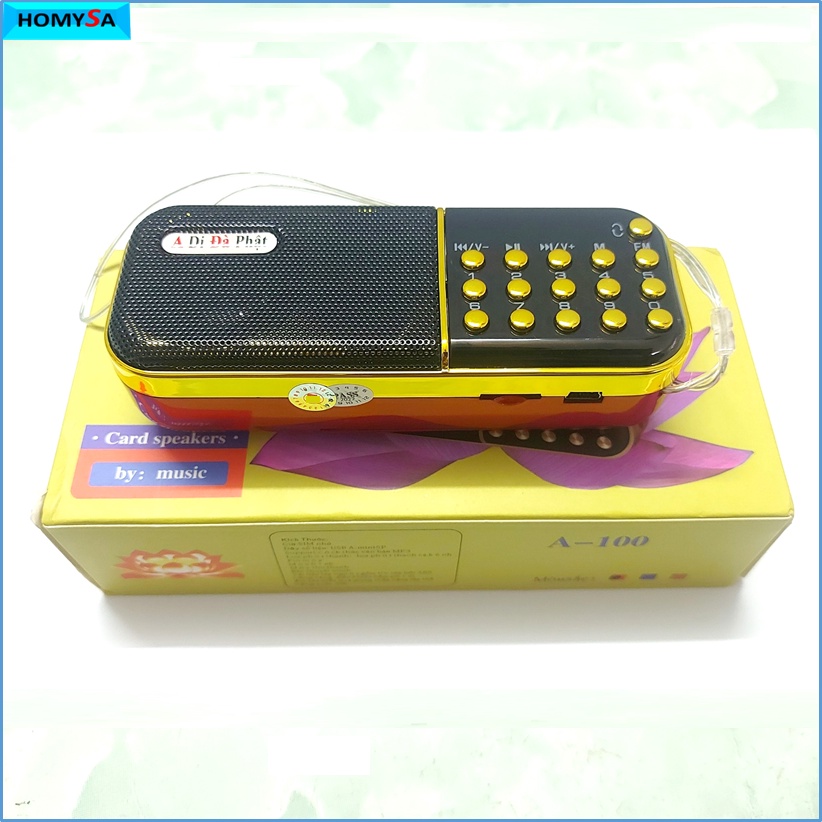 Máy nghe pháp A Di Đà Phật A100 - Loa mp3 A-100 đa năng nghe nhạc kinh phật đài FM - Loại 1 pin - thẻ nhớ - 3W