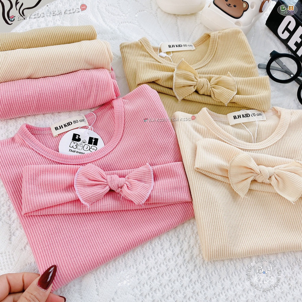 Bộ Cộc Tay Bé Gái, Bộ Thun Tăm Kèm Nơ Xinh Điệu Đà Cho Bé Gái Từ 8 - 18kg