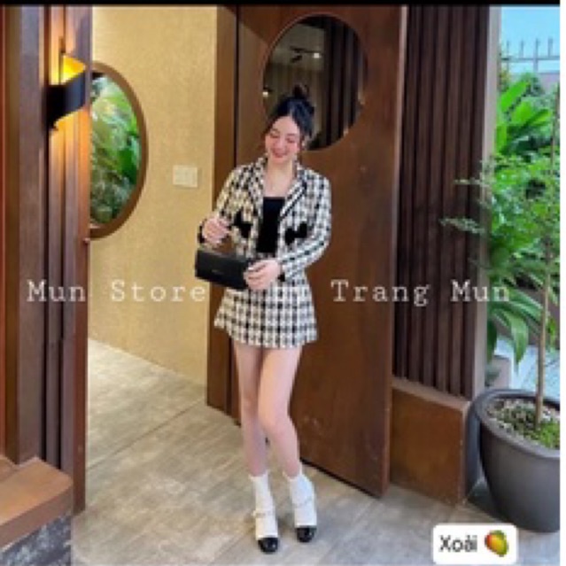 Sét dạ kẻ 2 nơ sang chảnh mặc đi làm, đi chơi đều xinh