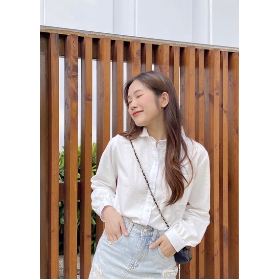 Áo sơ mi nữ form oversize tay dài cổ sen phối túi trước ngực áo Katino Shirt - Sibling House