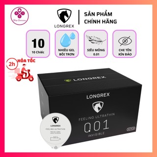Bao cao su  Longrex invisible siêu mỏng 0.01mm kéo dài thời gian quan hệ nhiều gel hộp 10 chiếc