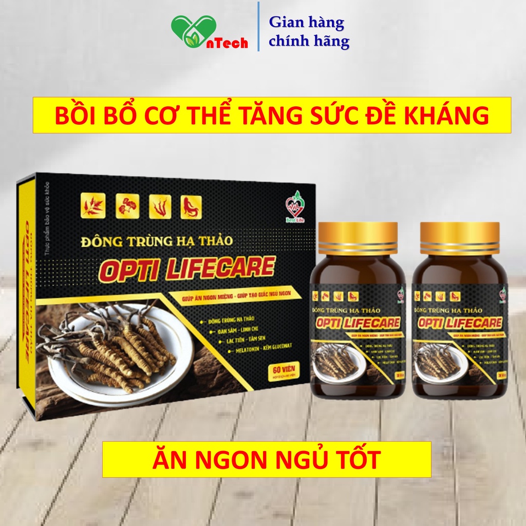 Đông trùng hạ thảo Best Life OPTI LIFECARE giúp ăn ngon ngủ tốt cải thiện mất ngủ mệt mỏi suy nhược cơ thể hộp 60 viên