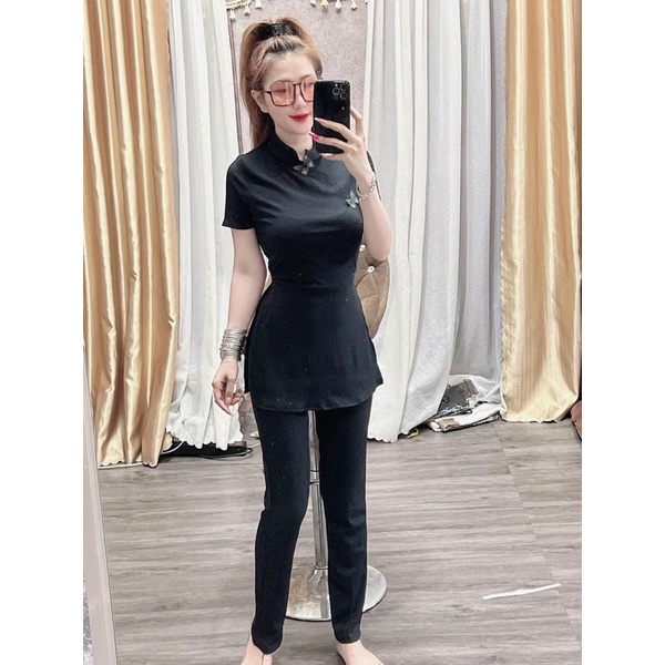 BIG SIZE Set Cổ Tàu Xẻ Tà Thêu Bớm TNQD 60-95kg