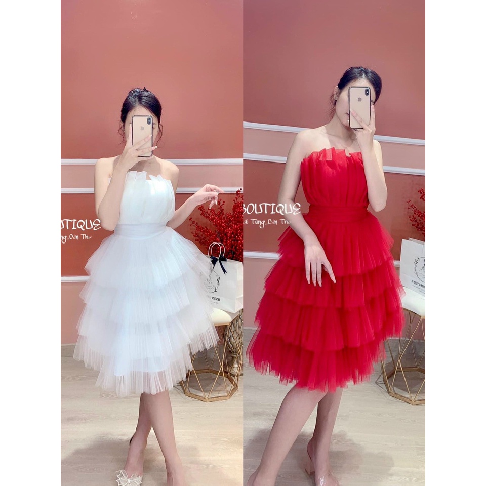 (Miễn phí ship 2023) Đầm midi cúp ngực dáng xòe,đầm lưới tầng thiết kế ôm eo xòe bồng bềnh sang chảnh,hàng chuẩn shop