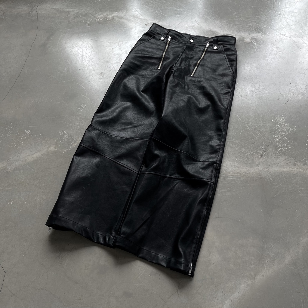 Quần da Snazzy unisex nam nữ suông ống rộng phong cách LEATHER TROUSER