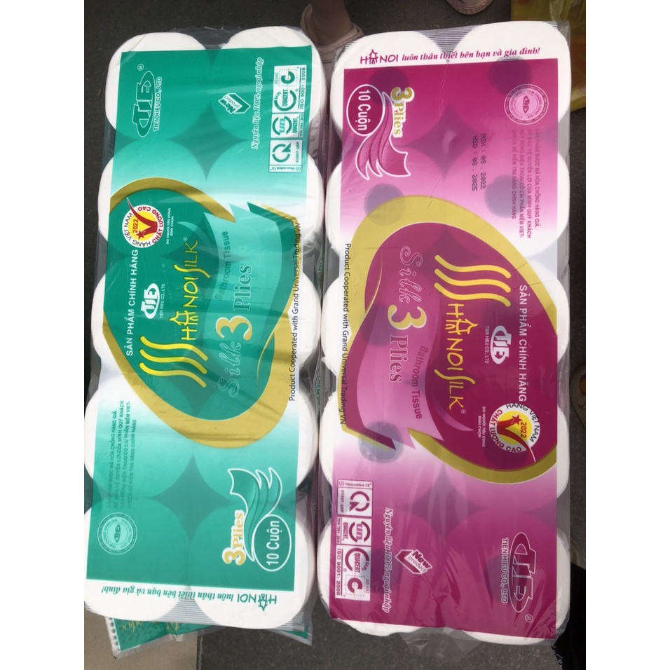Giấy vệ sinh Hà Nội 3 lớp không lõi bịch 10 cuộn( loại 1)