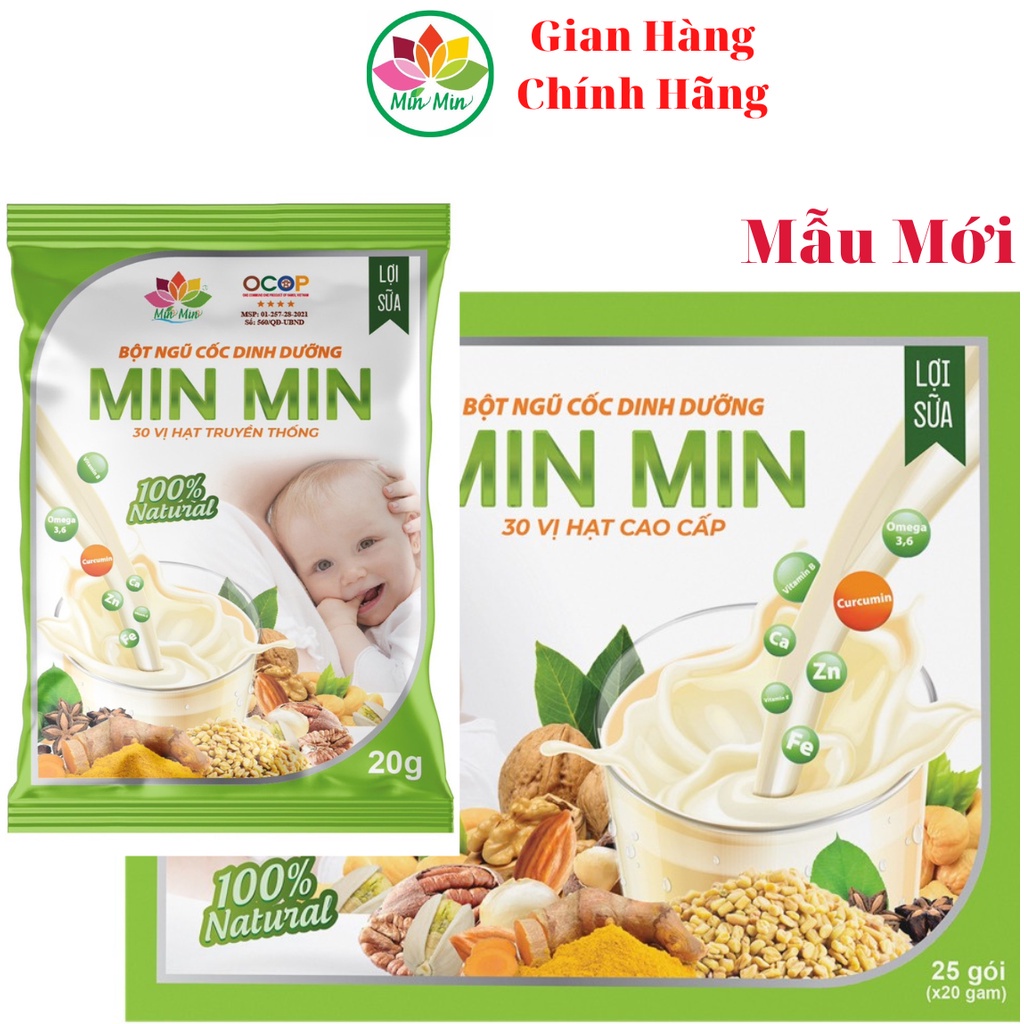 [MẪU MỚI] Ngũ Cốc Min Min 30 Loại Hạt, Ngũ Cốc Lợi Sữa Cho mẹ sau sinh, Hộp 25 Gói/500g