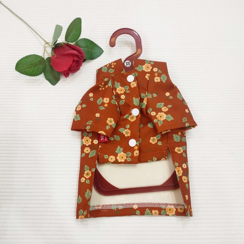 ÁO DÀI TẾT NÂU HỒNG HOA NHÍ thời trang dành cho thú cưng, Đồ mặc tết dành chó chó mèo LaLi Petfashion