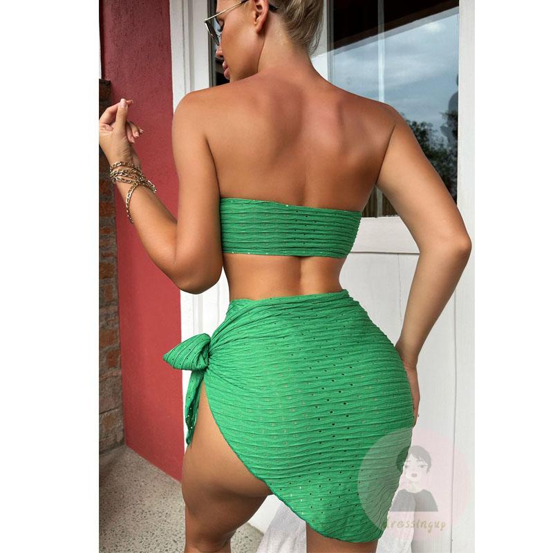 Bộ Đồ Bơi 3 Món Chất Liệu Co Giãn Đính Đá Thời Trang Quyến Rũ