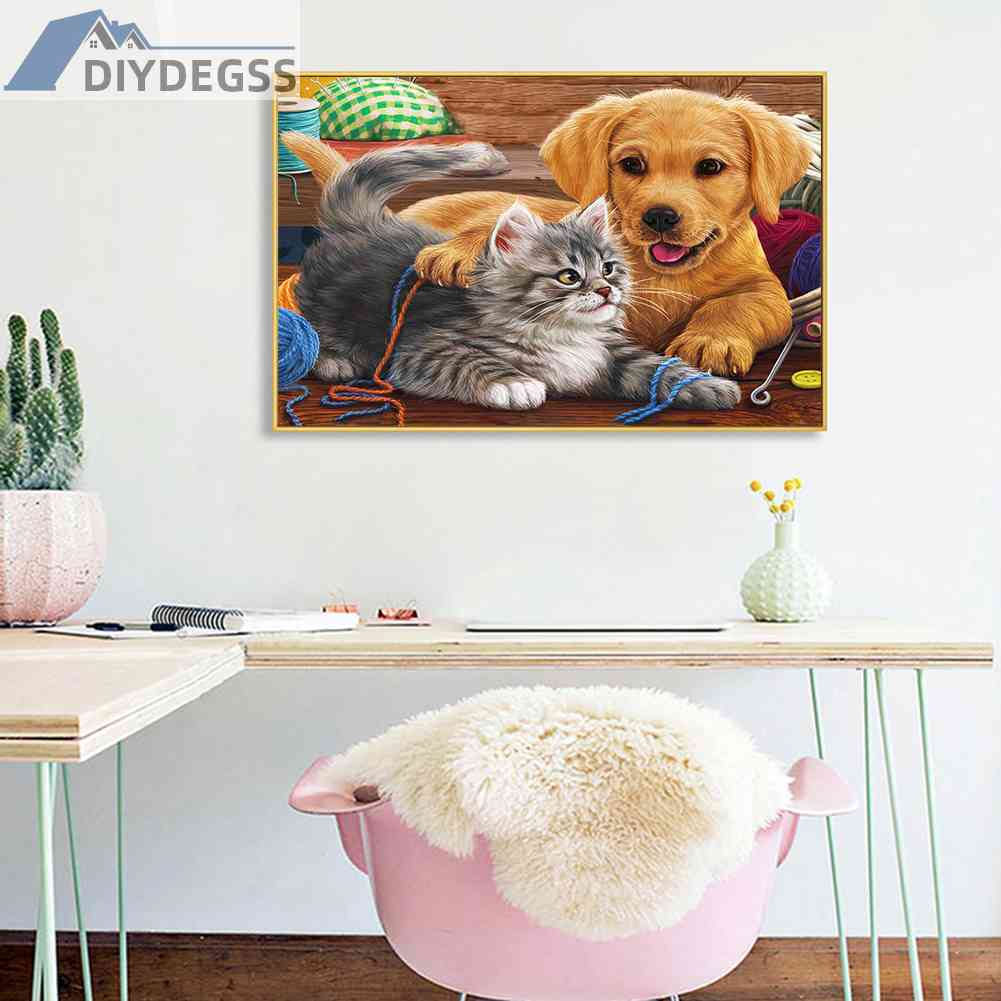 Tranh Đính Đá Kim Cương Toàn Bộ 5D DIY Hình Vẽ Chó Mèo