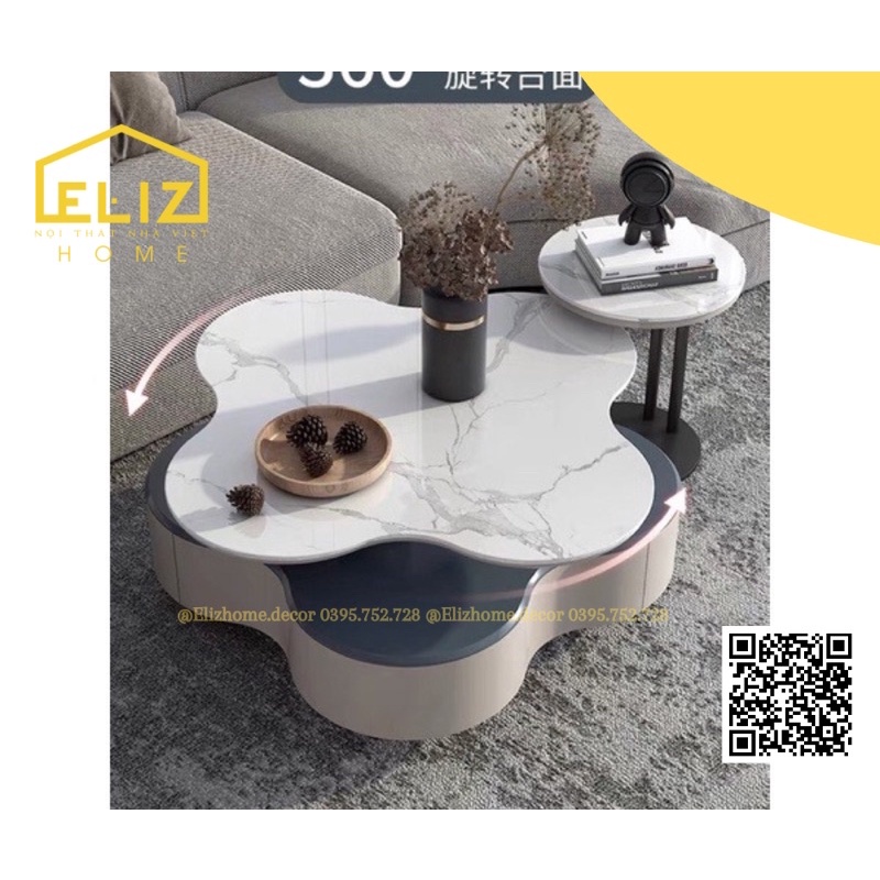 Cặp bàn trà Hoa mặt đá xoay 360° nhập khẩu