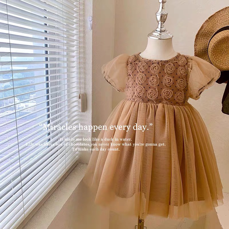 váy cho bé gái hoa hồng nổi cao cấp cực sang 8-18kg, váy công chúa hàn quôc cho be gái