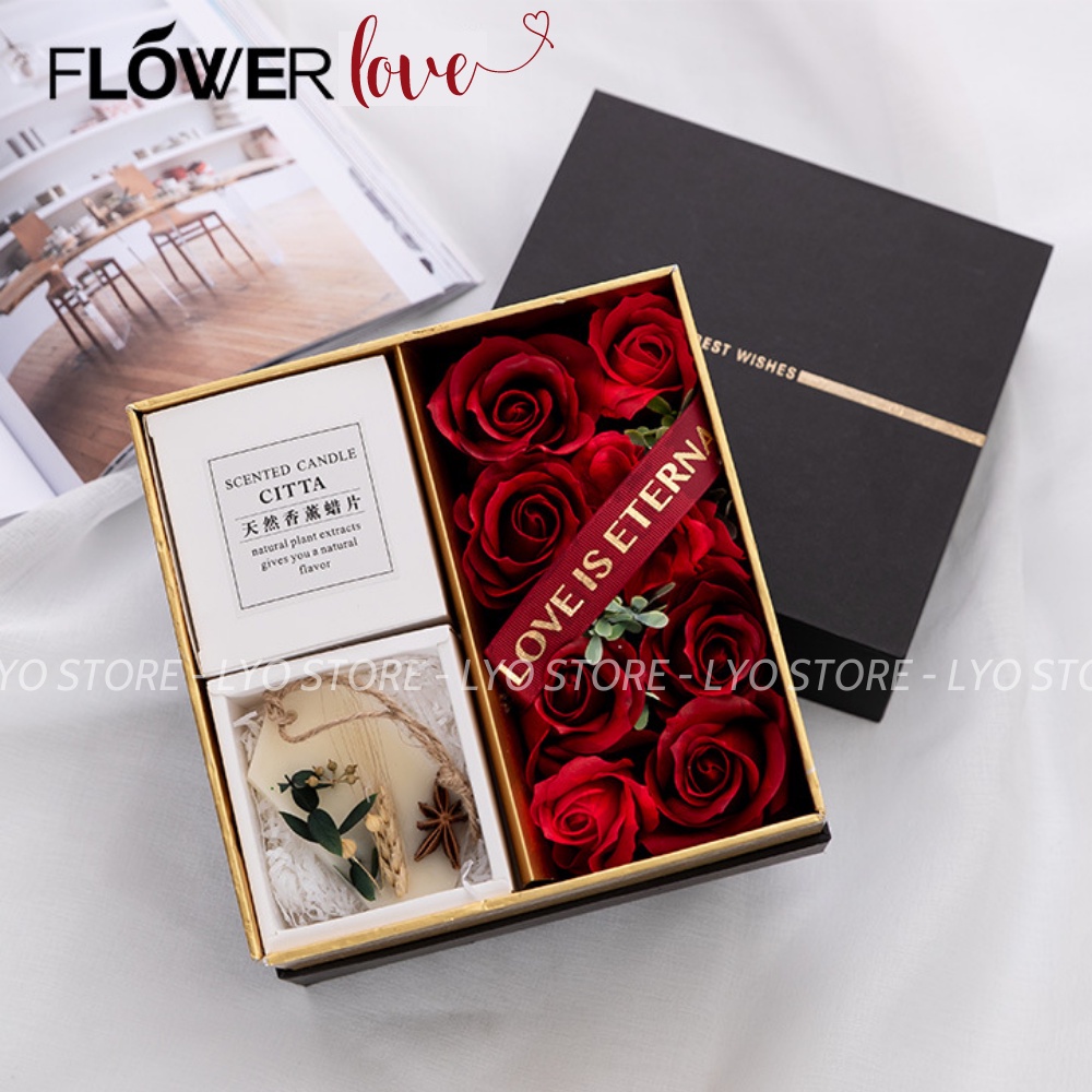 Hộp quà tặng NẾN &amp; HOA - Quà tặng Valentine, 8/3 cho bạn gái, Nến và sáp thơm Citta cao cấp, Hộp đẹp sang trọng