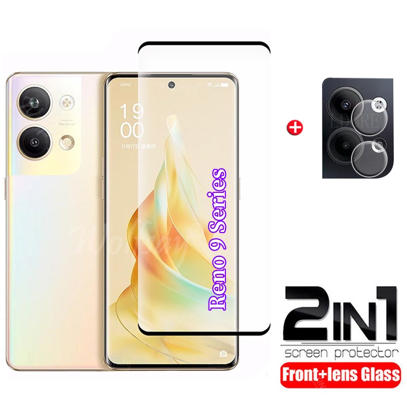 Ốp Điện Thoại Kính Cường Lực 2 Trong 1 Viền Cong Bảo Vệ Ống Kính Máy Ảnh Cho OPPO Reno 9 Pro Plus 5G Reno9 9Pro 9Pro + 9ProPlus