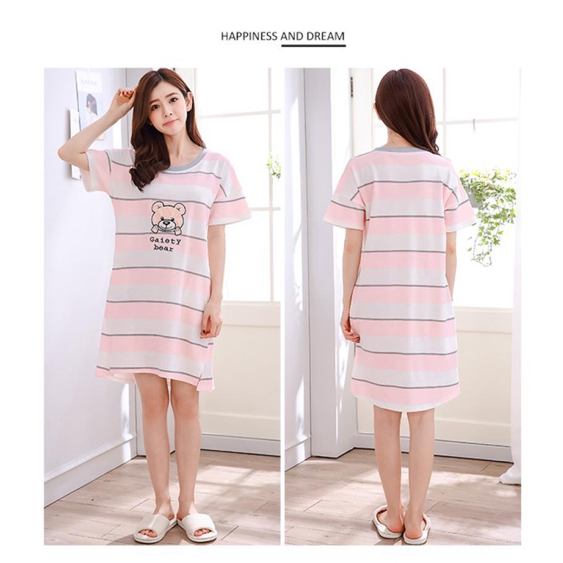 Đầm Ngủ Tay Ngắn Dáng Rộng In Họa Tiết Hoạt Hình Dễ Thương Thời Trang Xuân Thu Phong Cách Hàn Quốc Cho Nữ