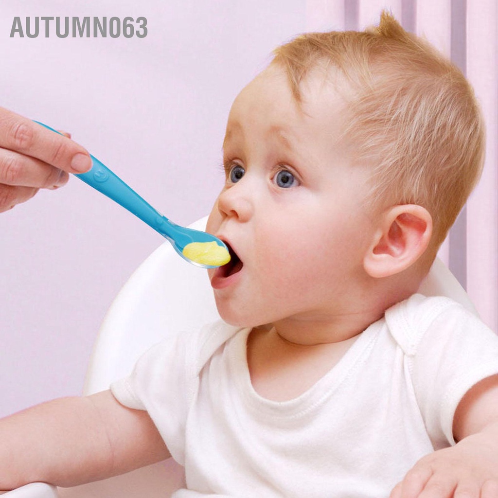Autumn063 4 Thìa Silicone Cho Bé Mềm Mại Có Thể Làm Sạch Tay Cầm Công Thái Học Chống Dầu Huấn Luyện Ăn Trẻ Em