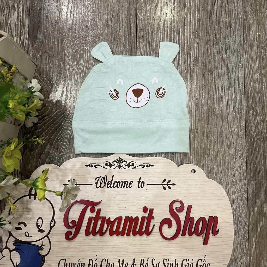 Mũ tai mèo vải PEPTIT nền màu cho bé trai bé gái 0-3m
