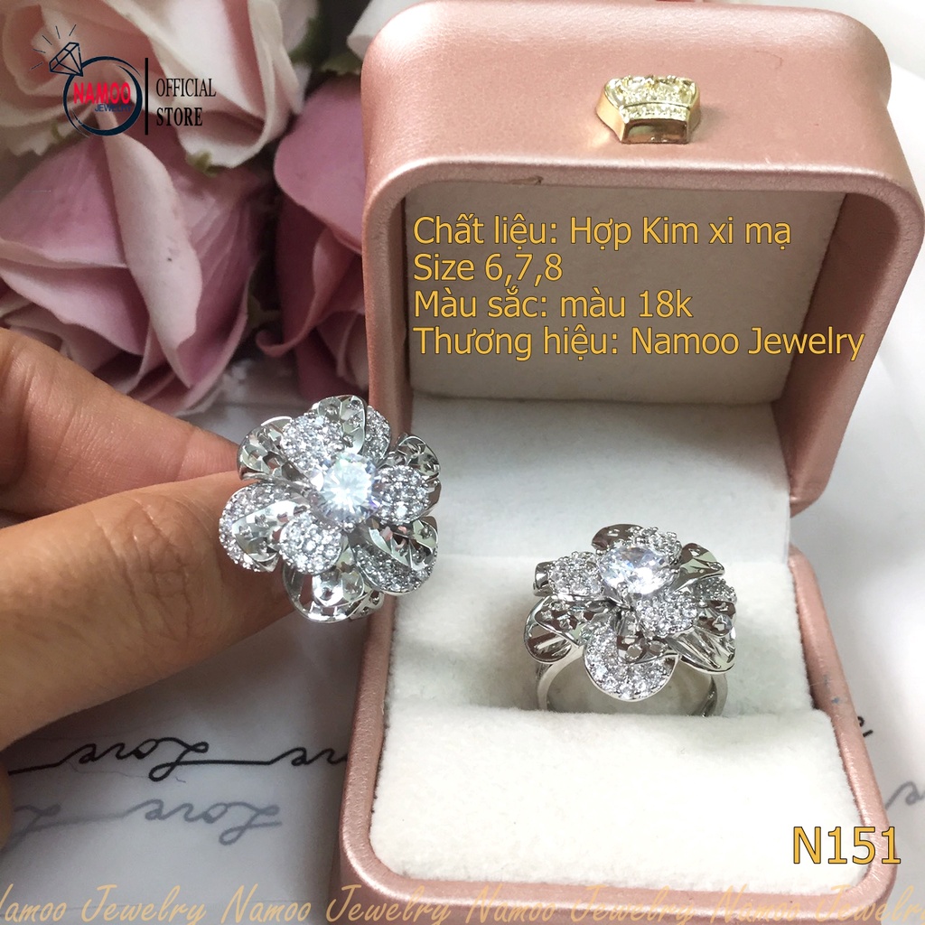 Nhẫn Hoa Đính Đá Tinh Xảo Và Sang Trọng Quý Phái  N151 Namoo Jewelry