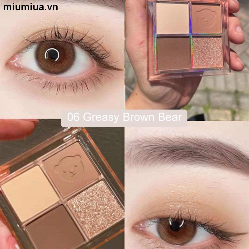 miumiuaBảng phấn mắt 4 màu họa tiết gấu đáng yêu trang điểm màu nude hiệu ứng sequin ánh ngọc trai có độ bóng cao