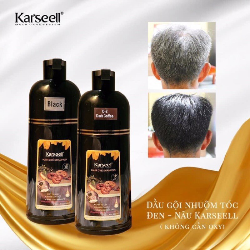 Dầu gội phủ bạc Karseell có sẵn 2 màu nâu đen chai 500ml